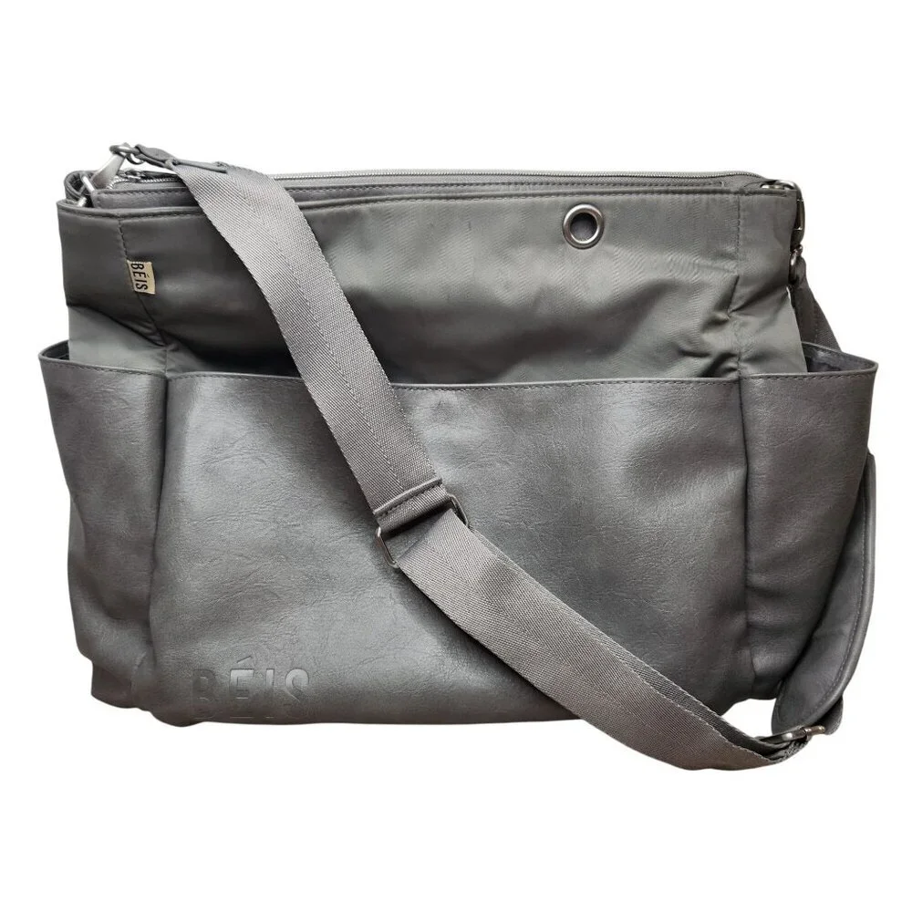 Beis The Diaper Bag Grey Tote Bag Pockets Shoulder Strap Crossbody Large